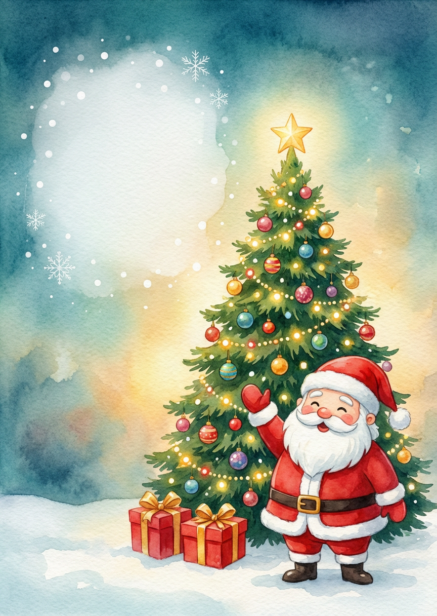Watercolor Santa with Copy Space