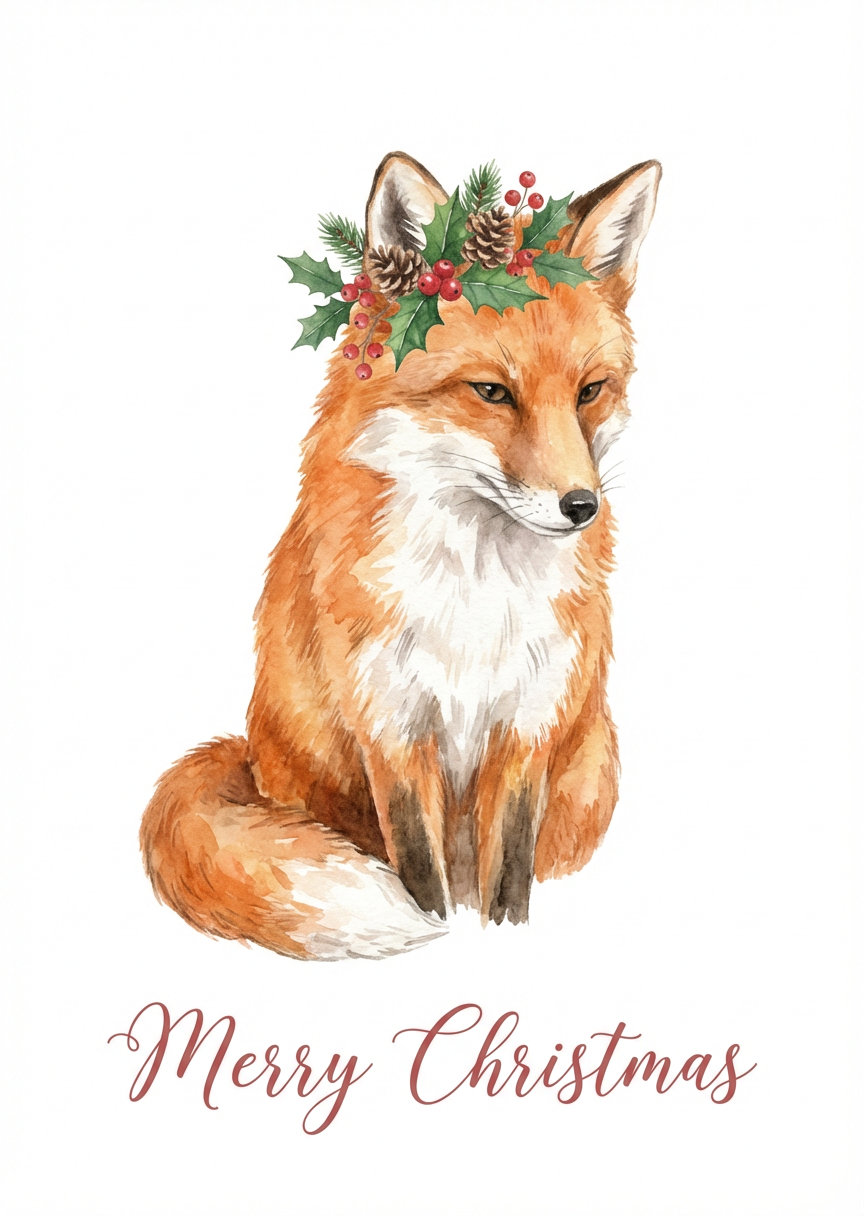 Minimalist Watercolor Festive Fox