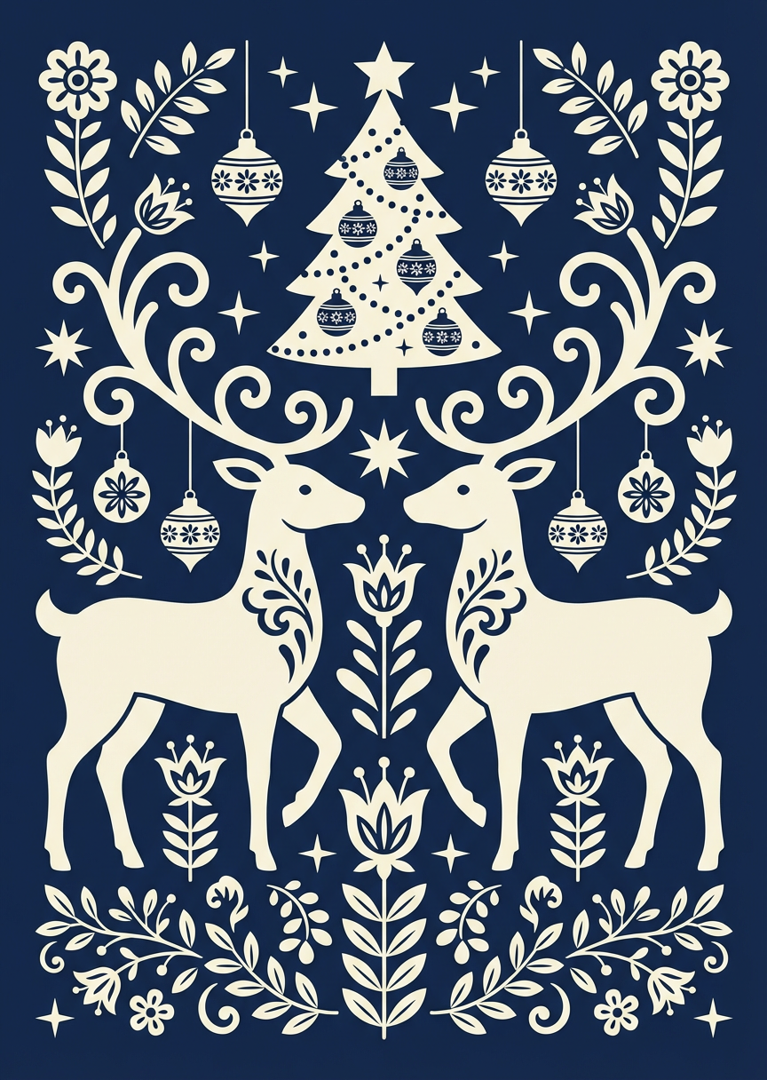 Scandinavian Navy and Cream Folk Art