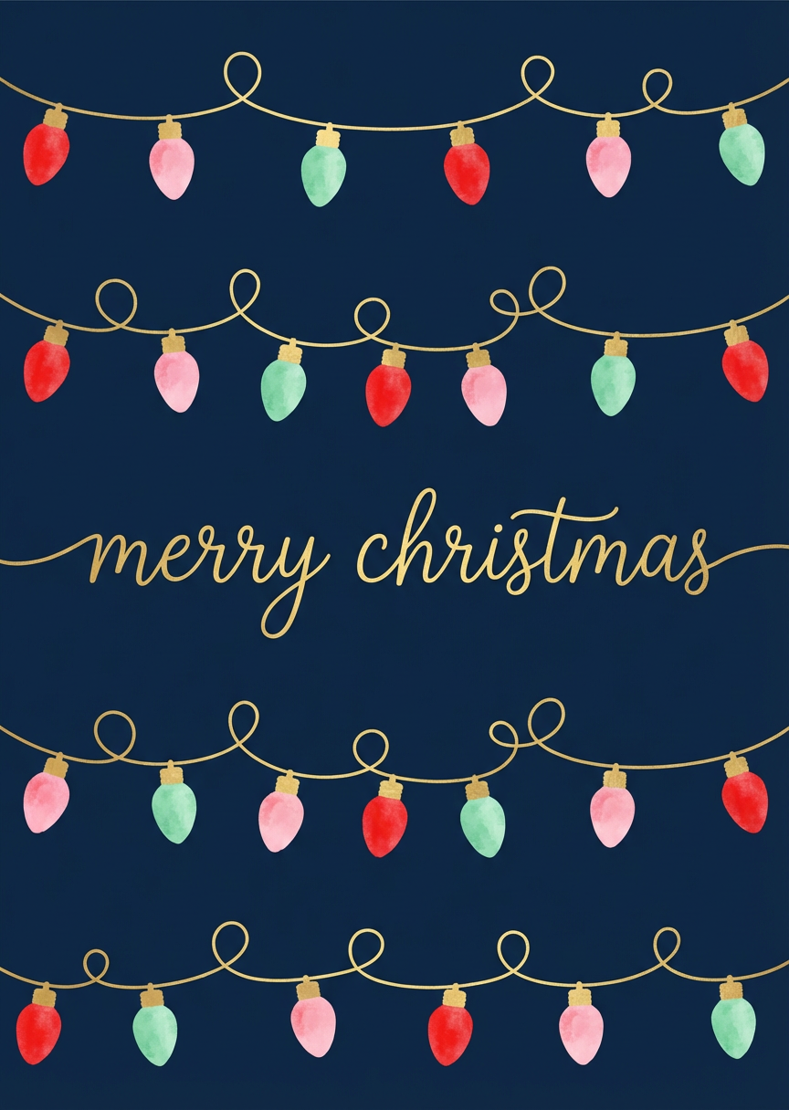 Minimalist Navy String Lights Card