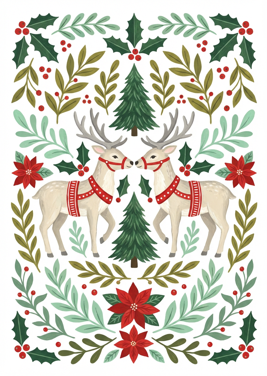 Symmetrical Folk Art Reindeer