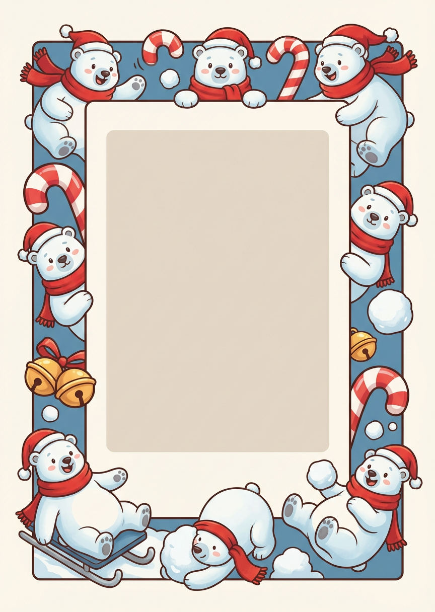 Playful Polar Bear Cartoon Christmas Photo Frame
