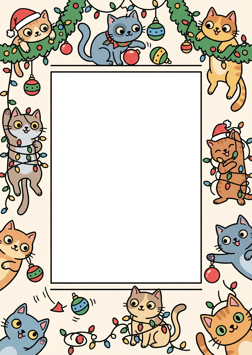 Mischievous Cats Christmas Sticker Style Photo Frame