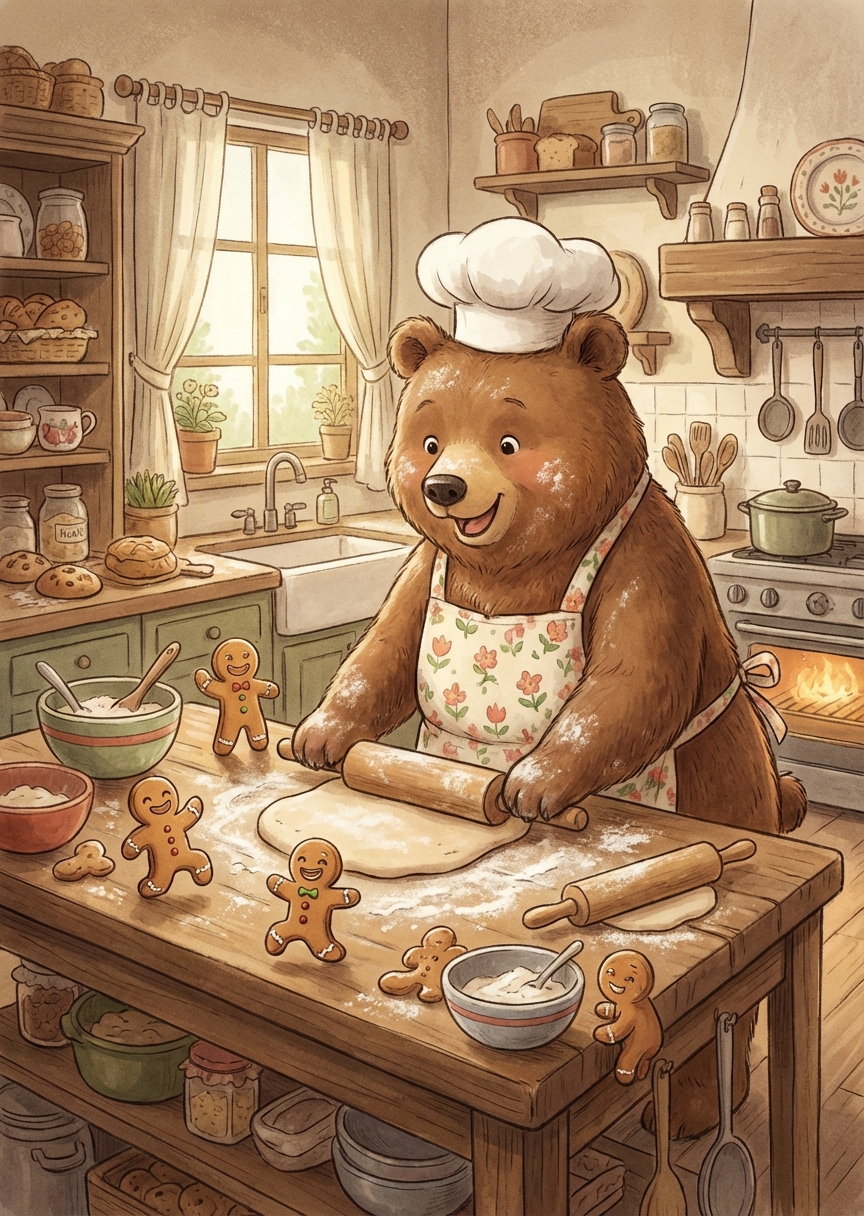 Bear Baker with Living Gingerbread Men