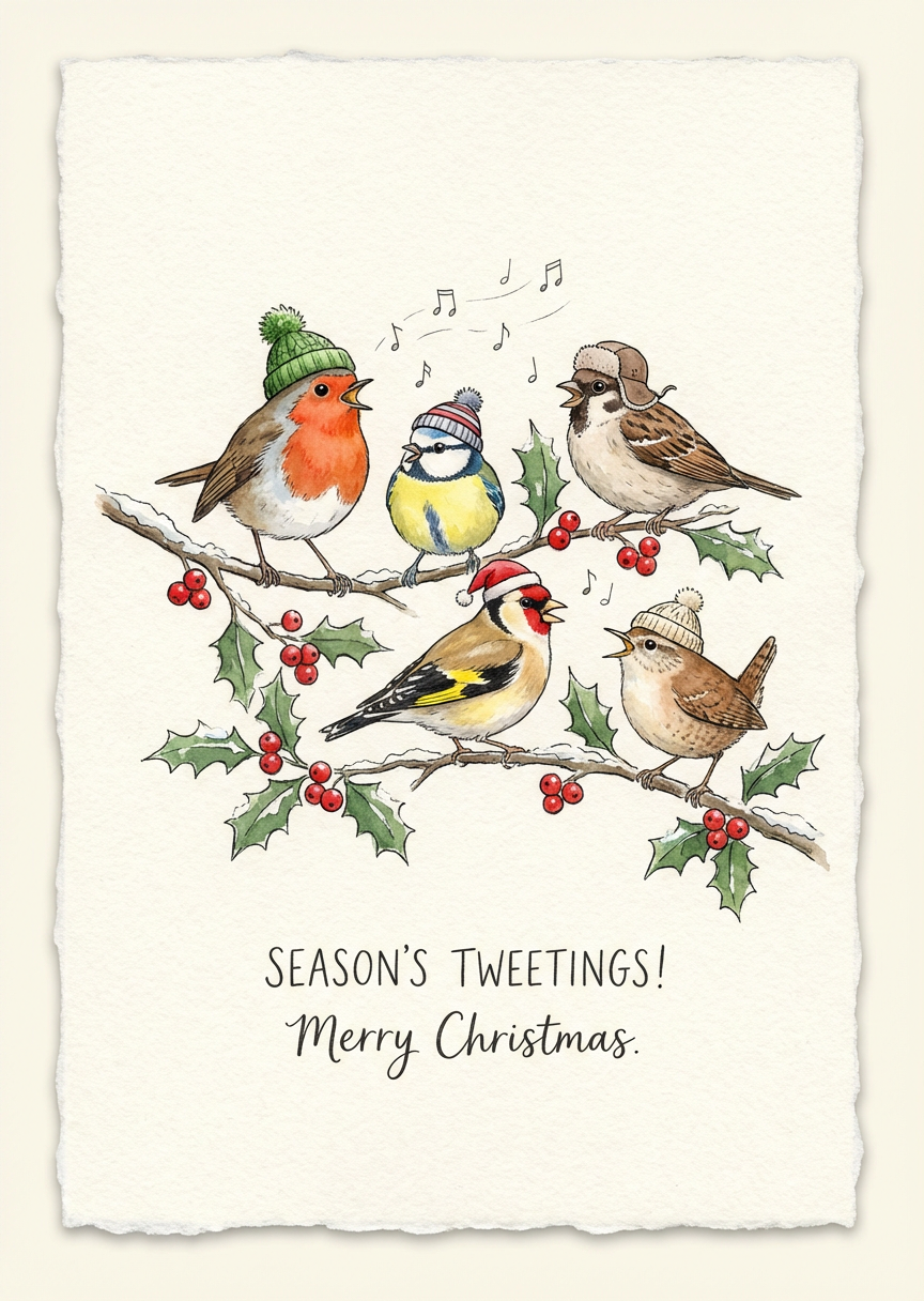 Singing Birds on Holly Branch