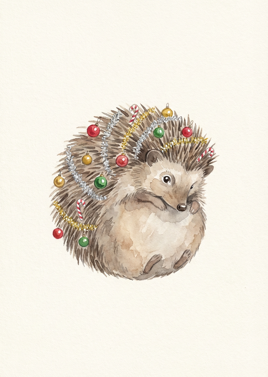 Whimsical Hedgehog Christmas Card