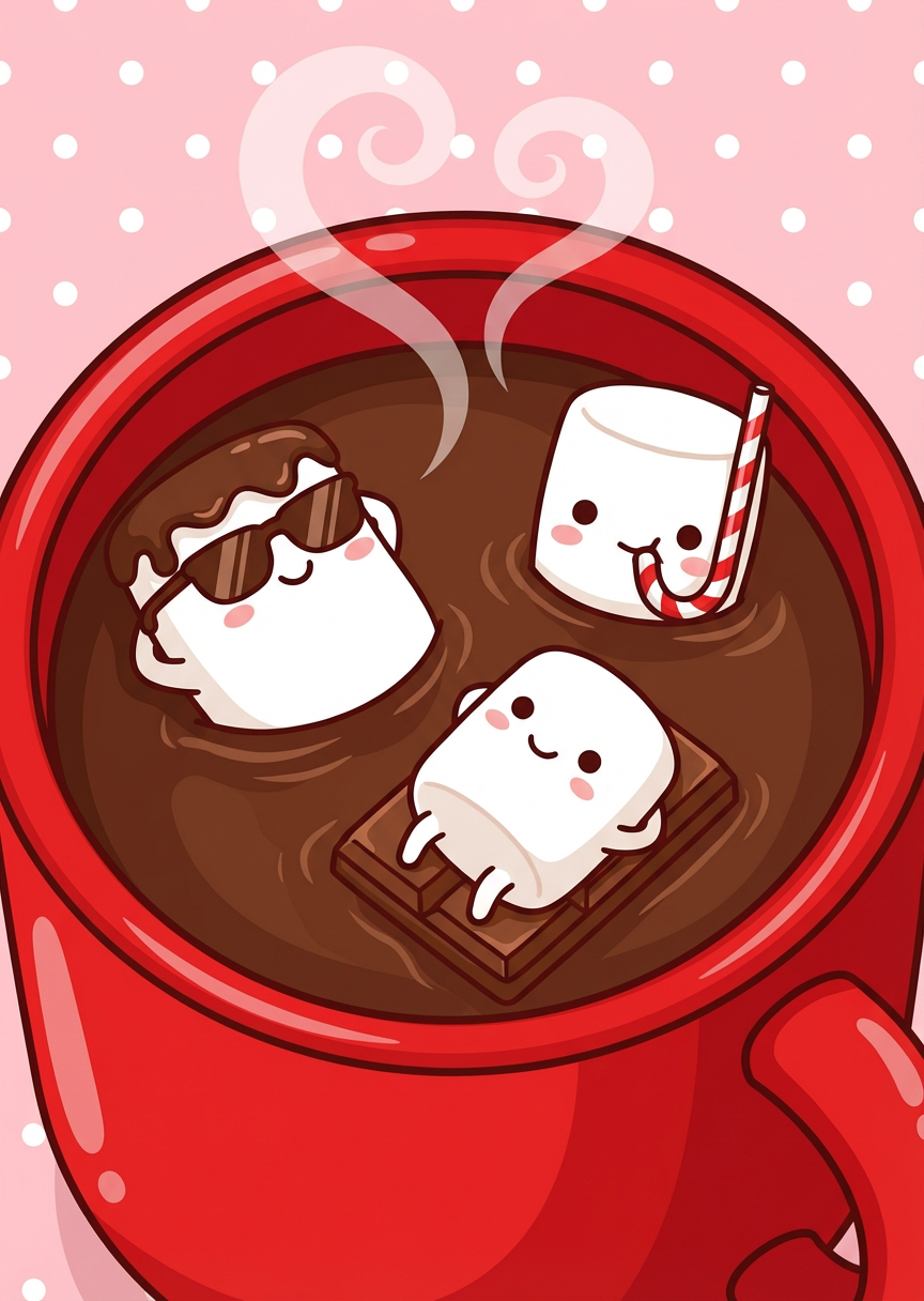 Marshmallow Hot Tub Christmas Card