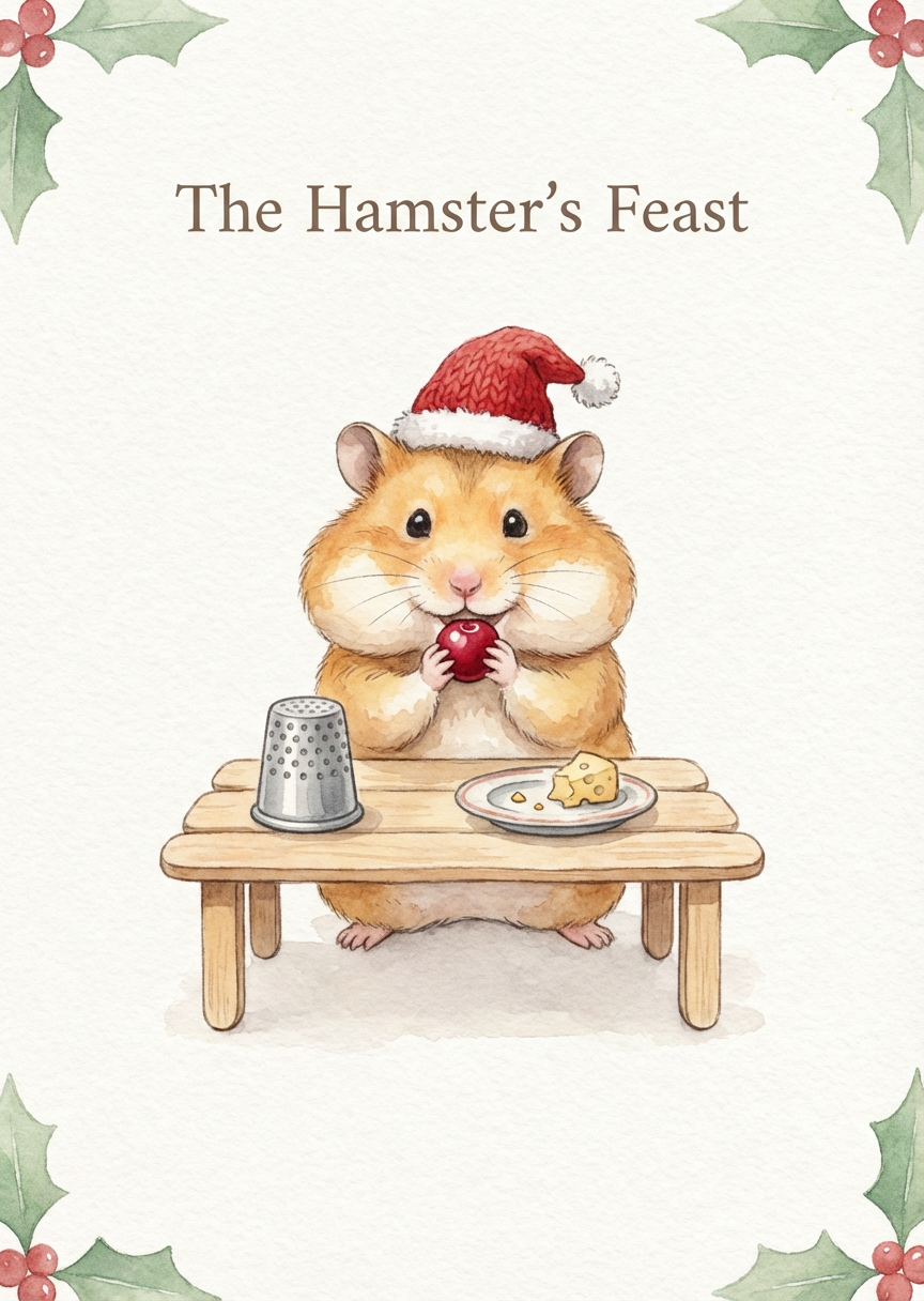 Hamster with Cranberry Christmas Card