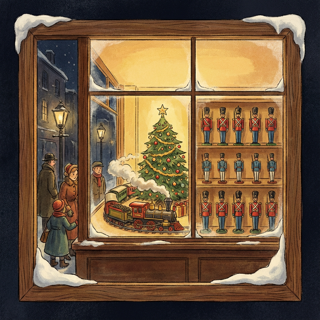 Nostalgic Toy Shop Window Scene