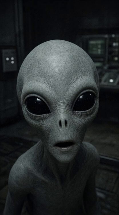 Grok Imagine Video Prompt: Grey Alien Denying AI Identity