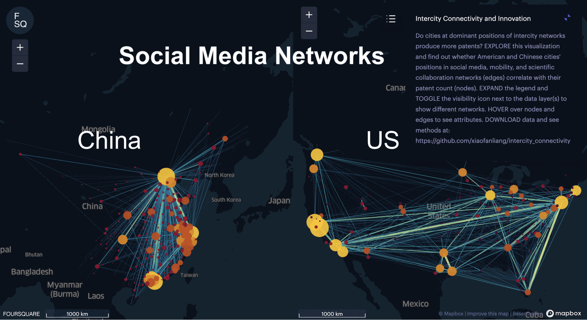 Interactive Data Dashboard for Intercity Networks and Innovation
