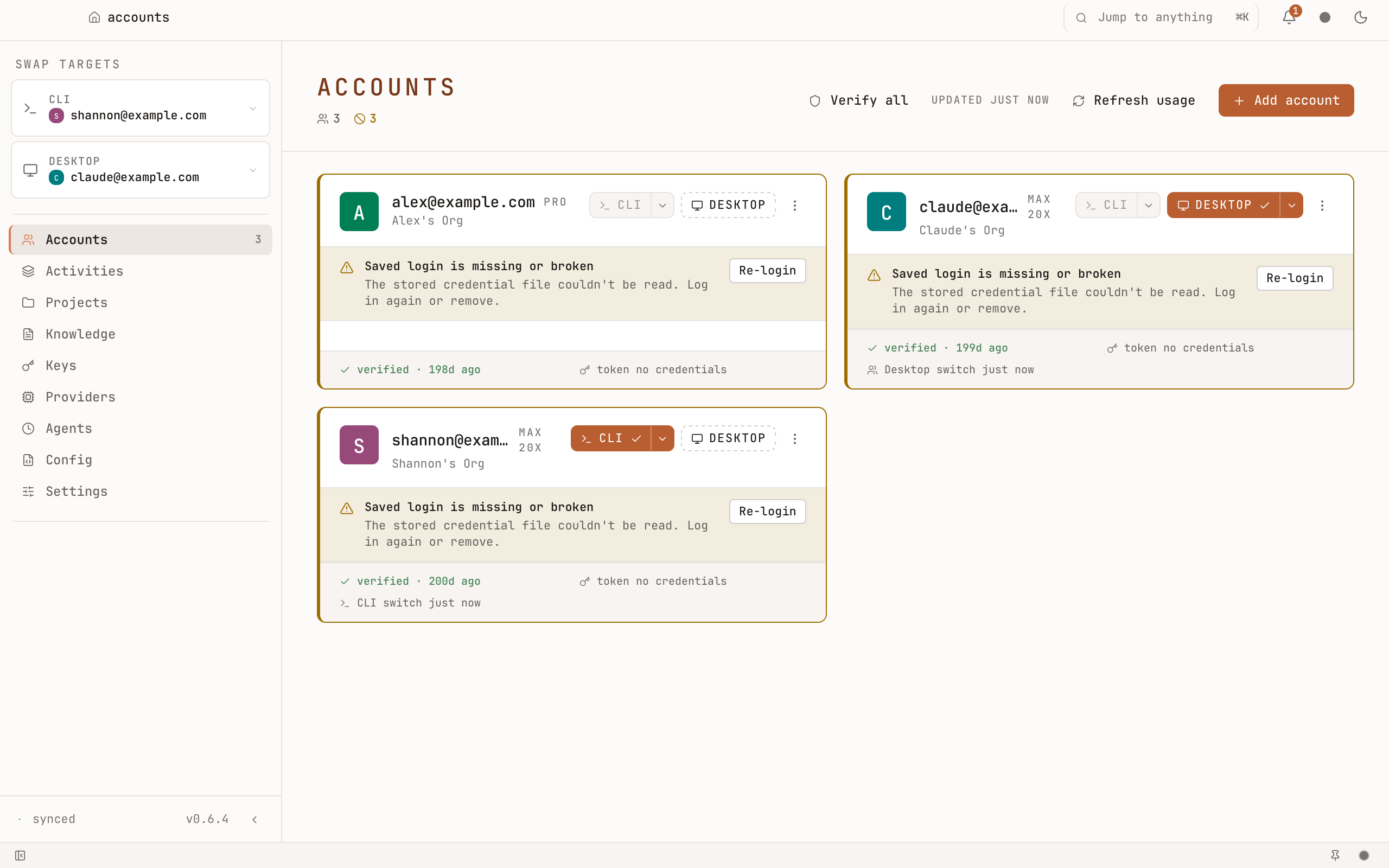 Accounts tab