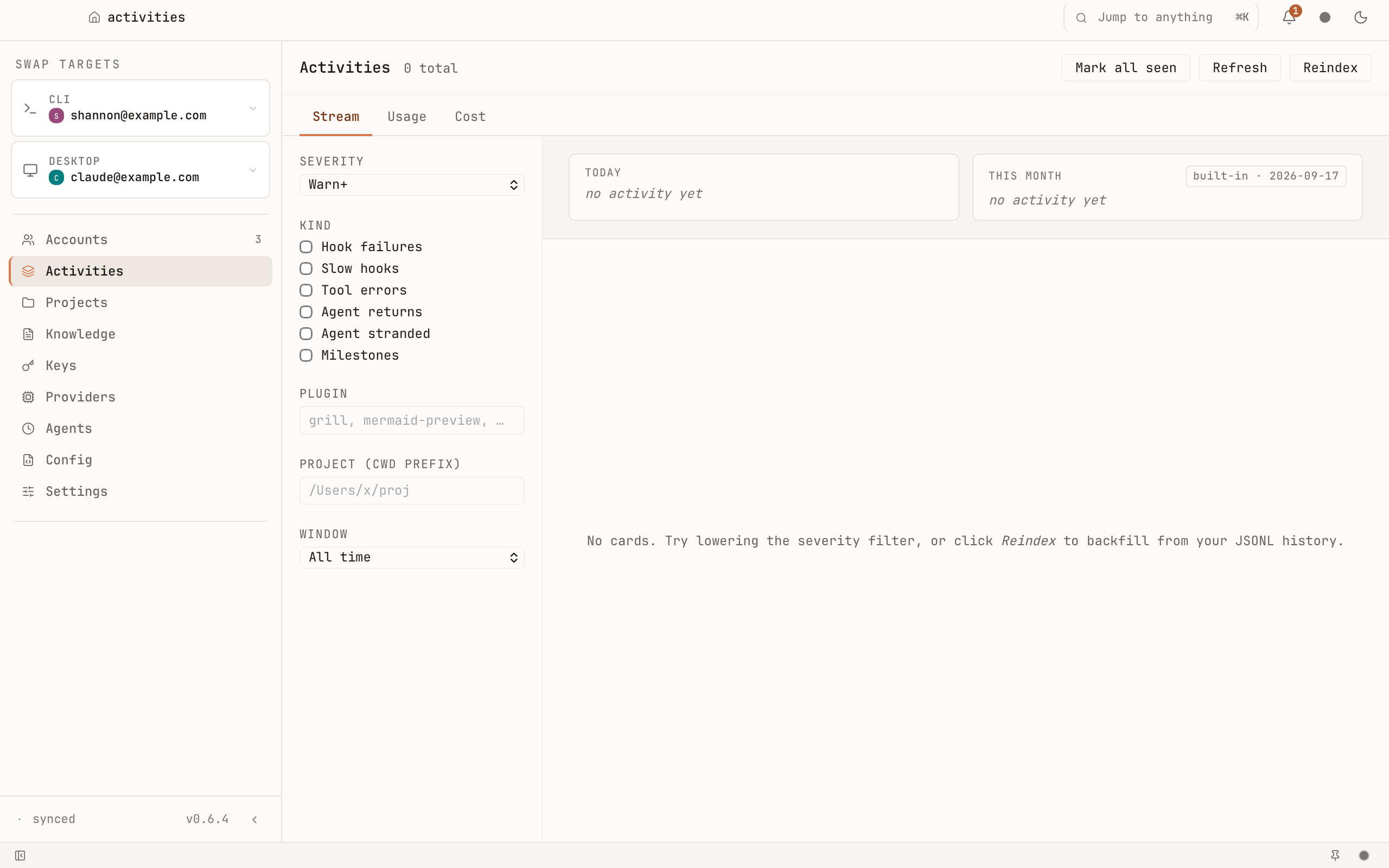 Activities tab