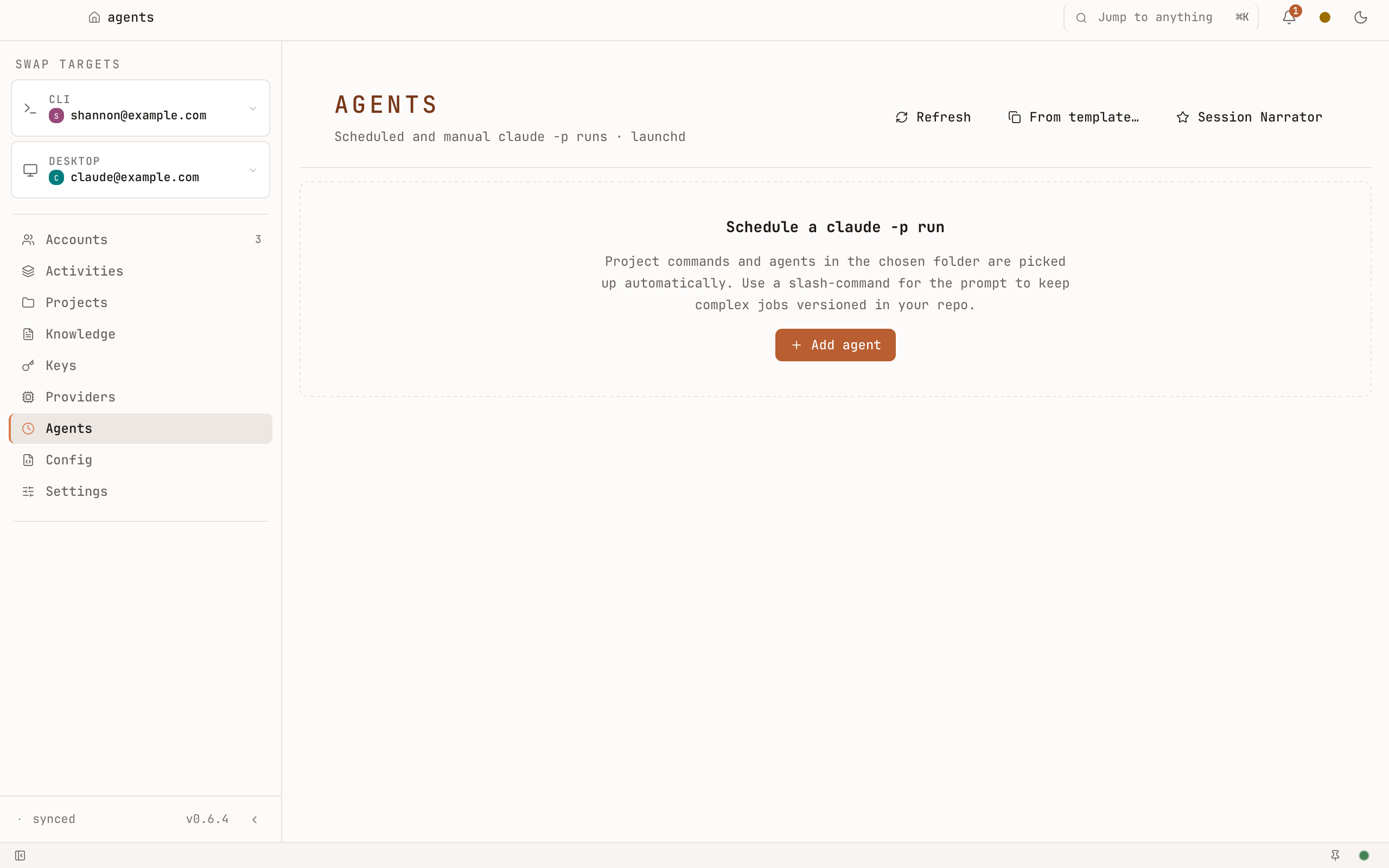 Agents tab