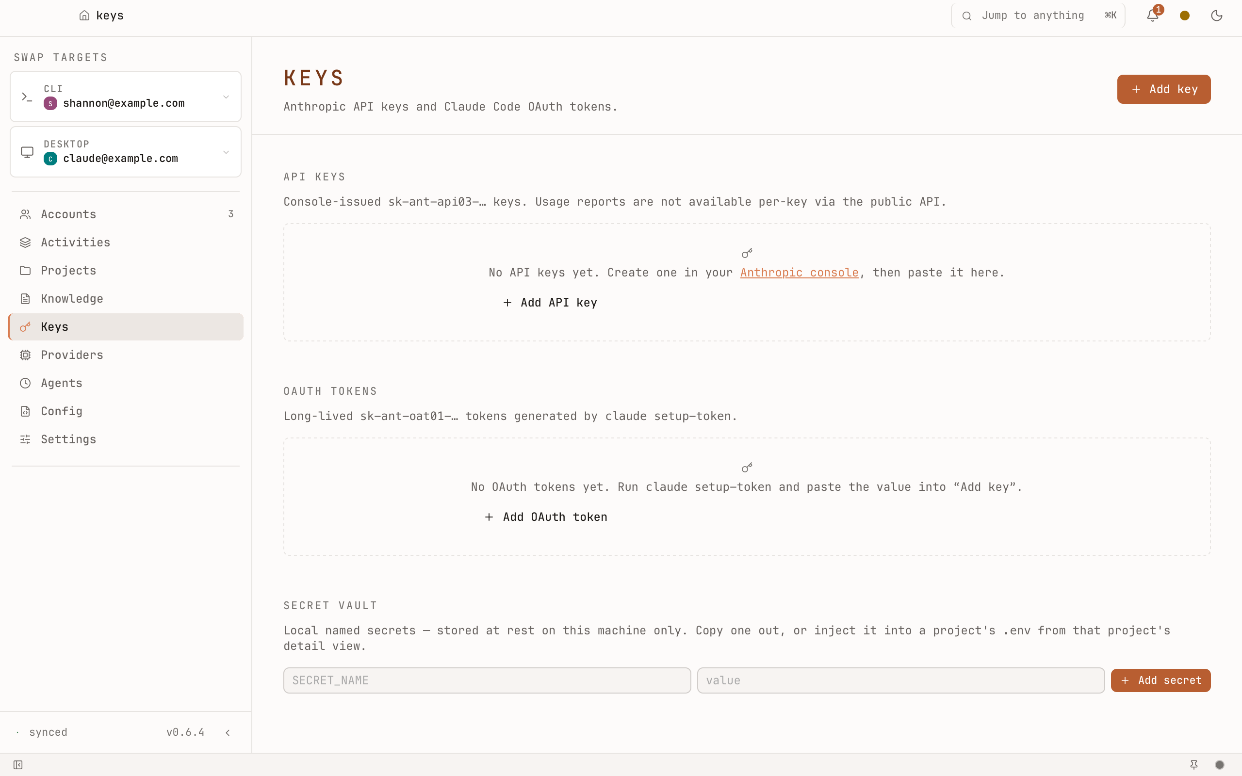 Keys tab