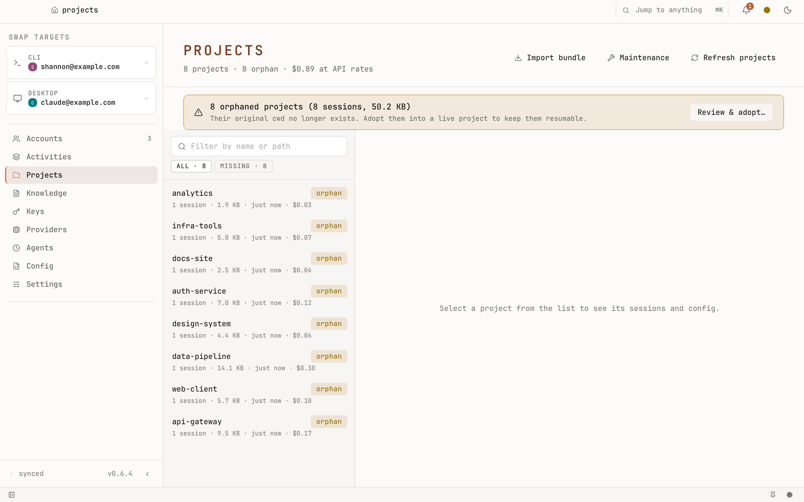 Projects tab