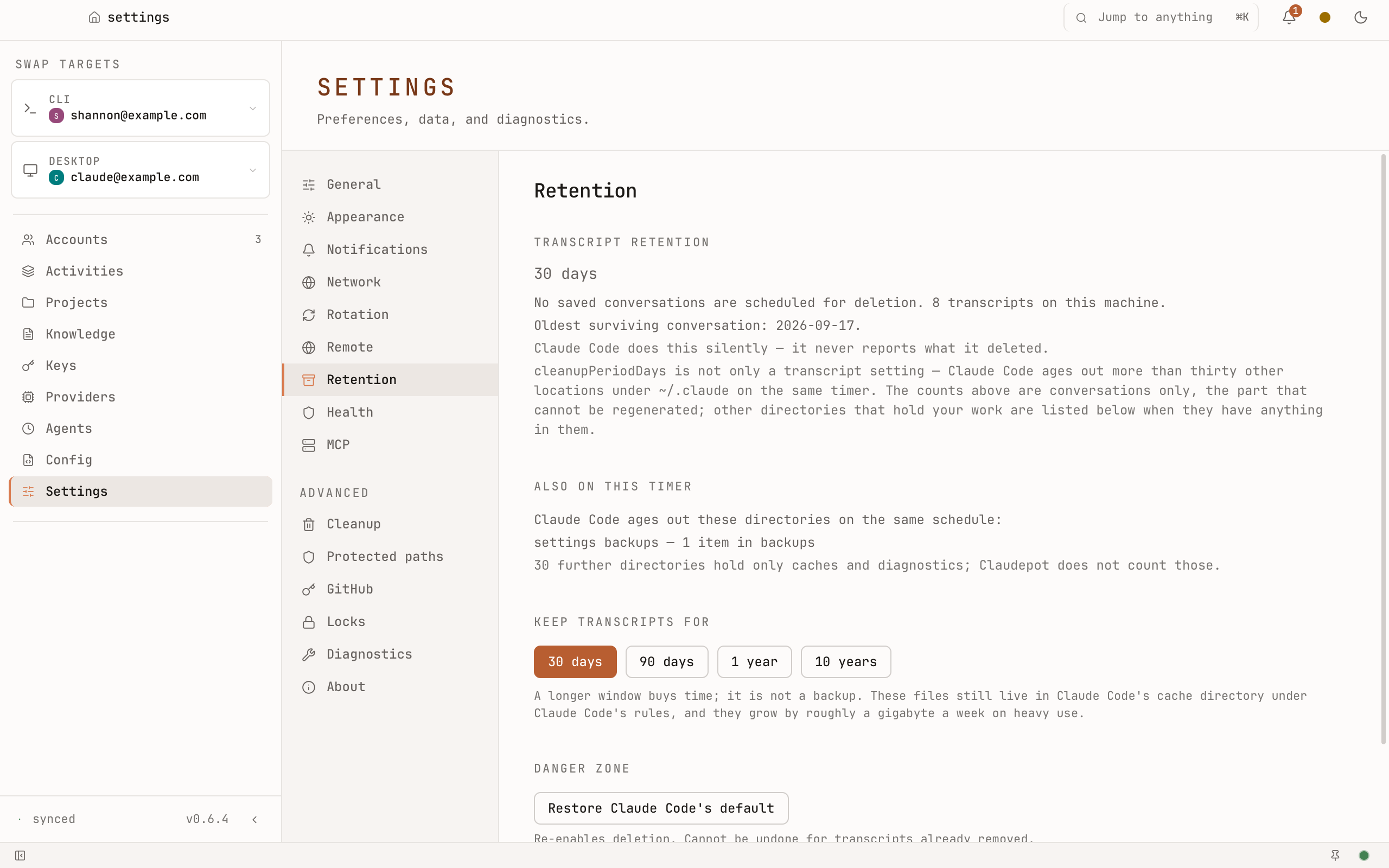 Settings tab