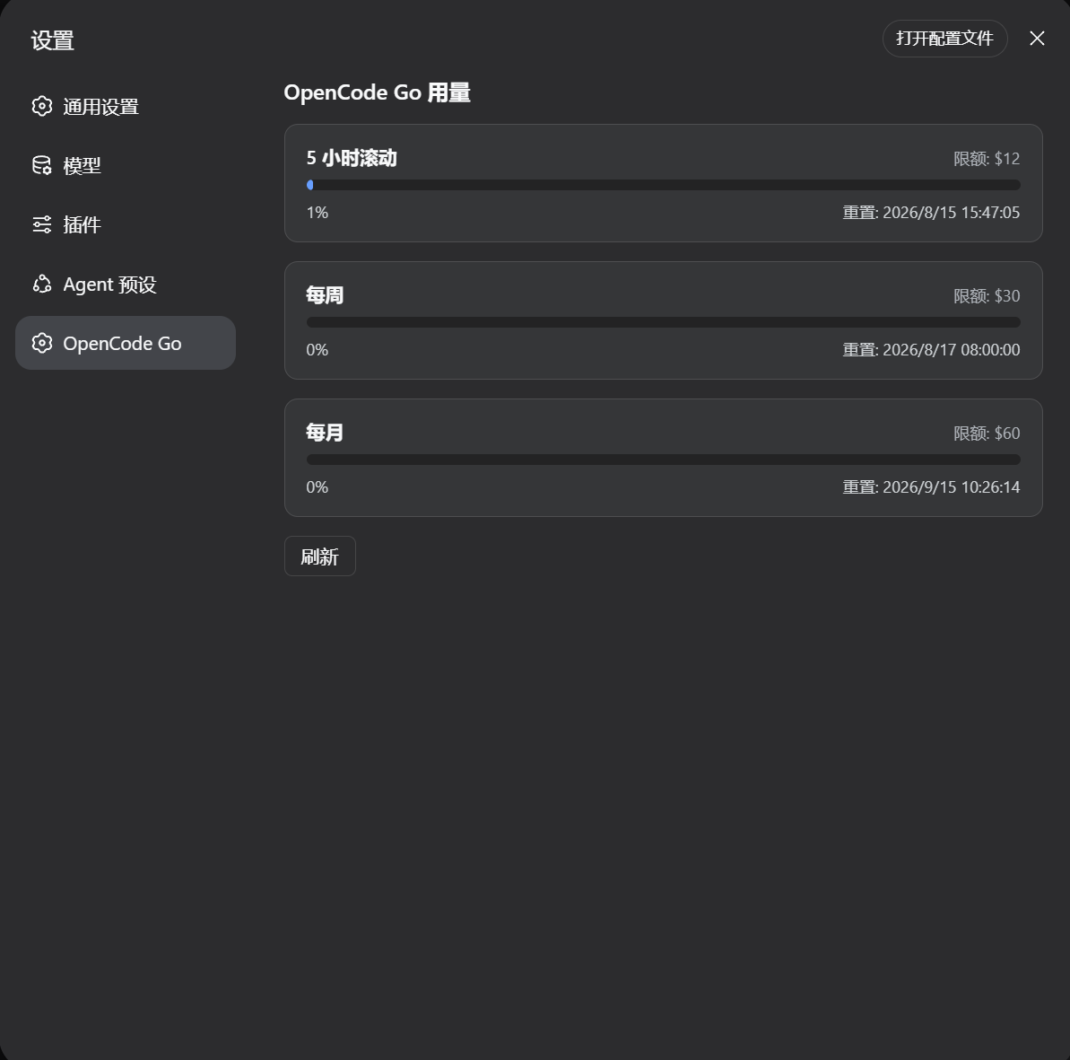 OpenCode Go usage page