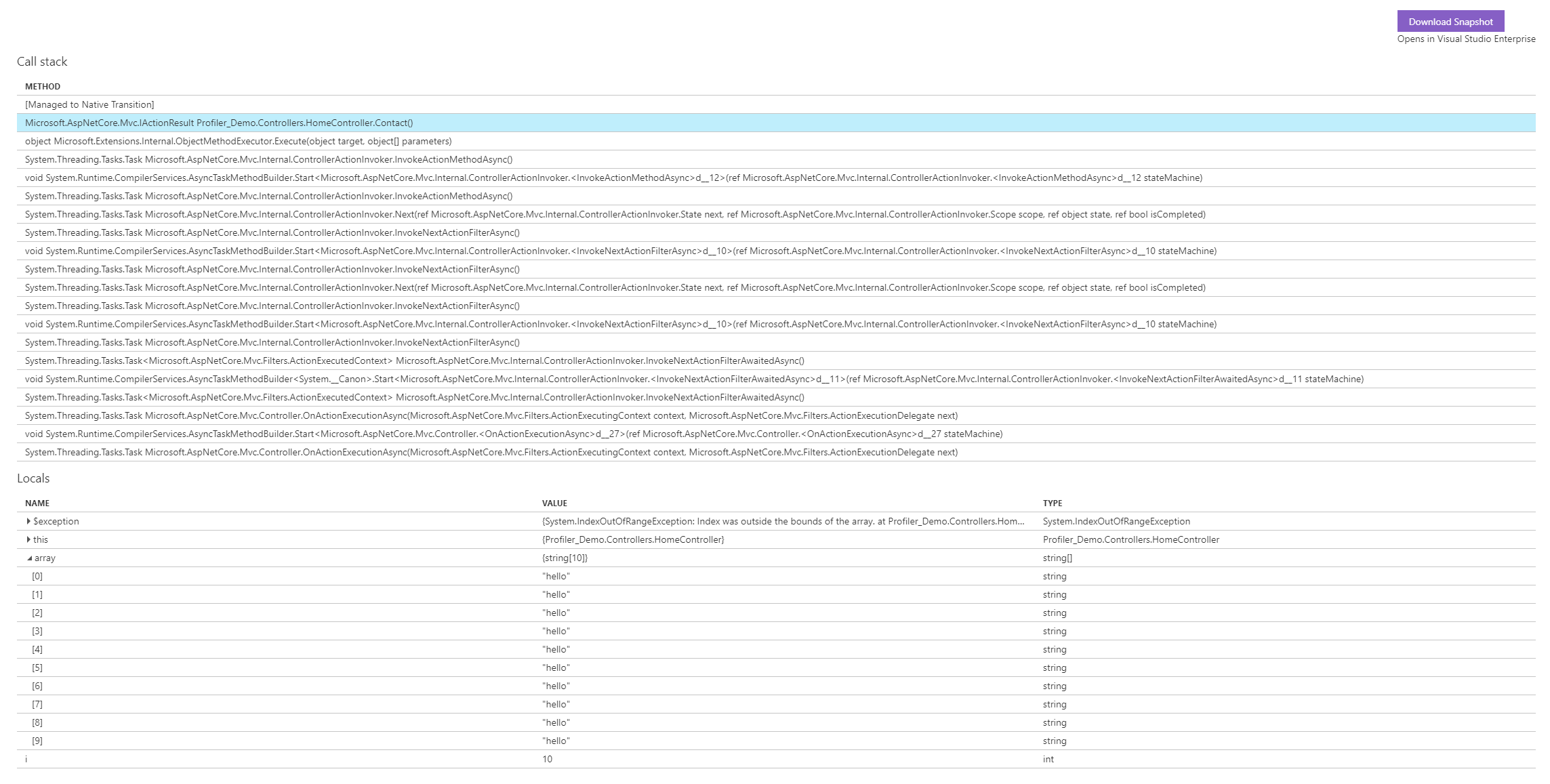 Analyze Snapshot