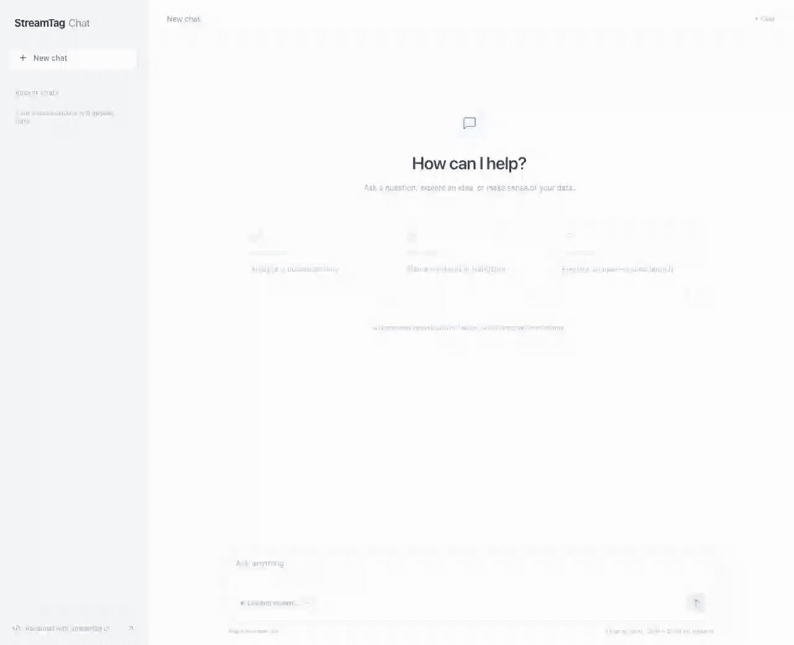 Live inline chat: a natural-language request becomes a growing two-series chart and profit table, followed by an answer in the same conversation.