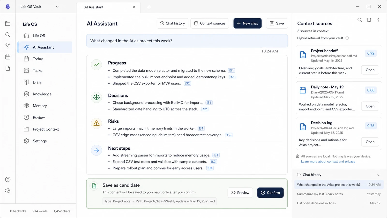 Life OS AI Assistant with source citations