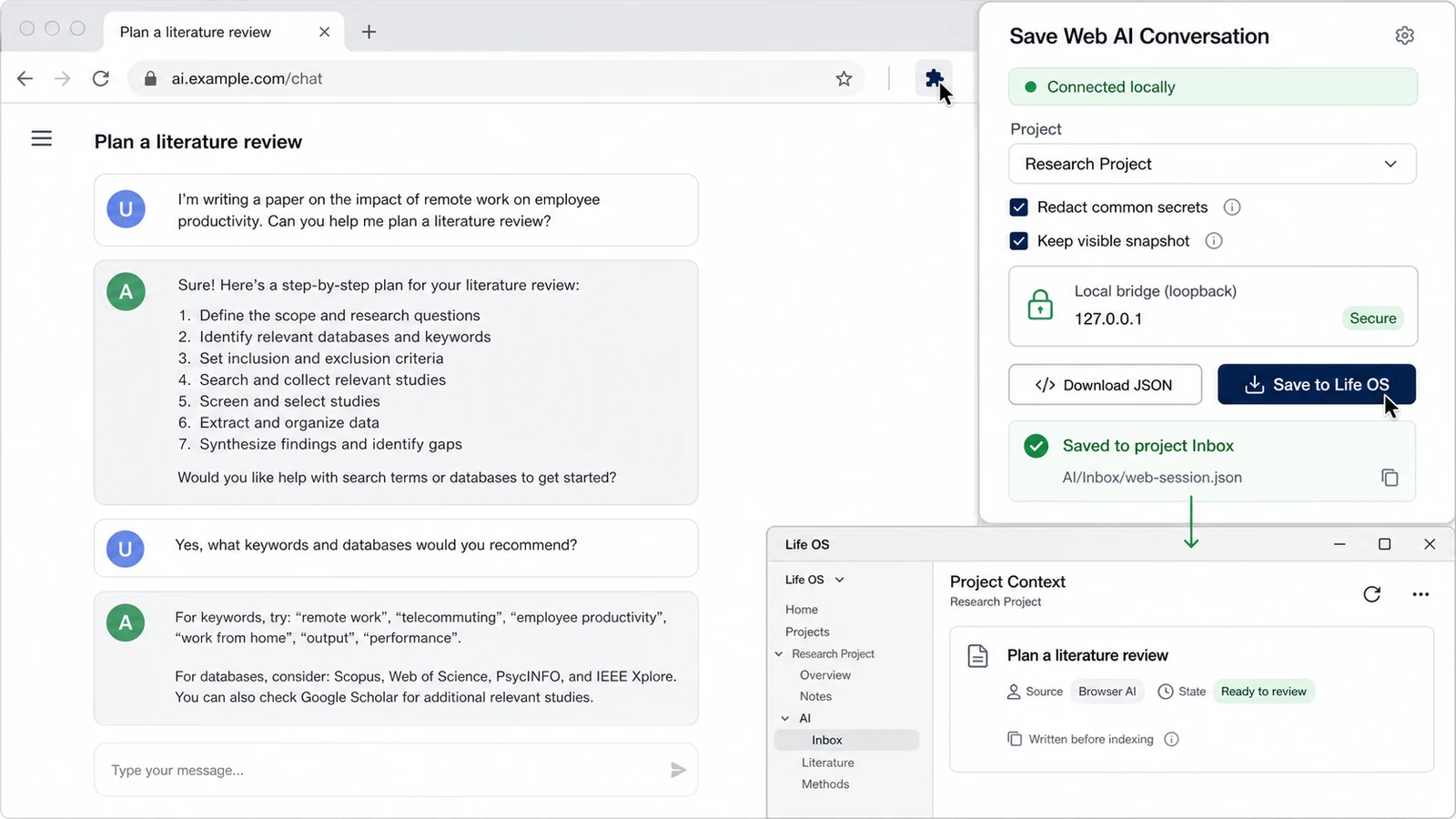 Life OS browser AI capture workflow