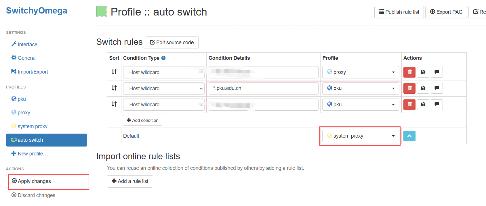 Set auto switch rule