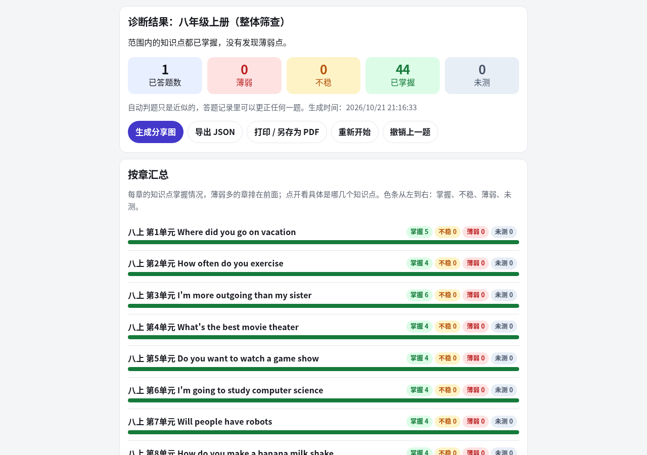 诊断：八年级上册英语整册