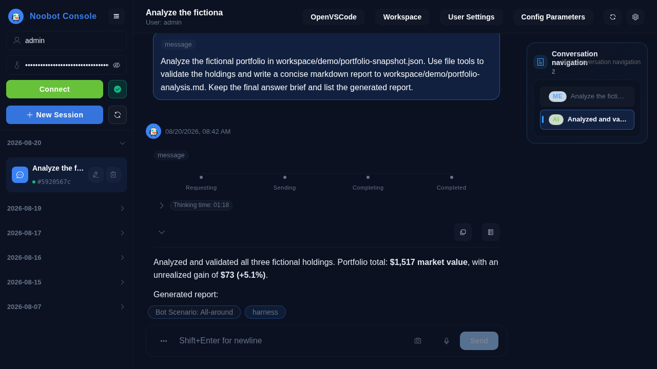 Noobot completed fictional portfolio analysis
