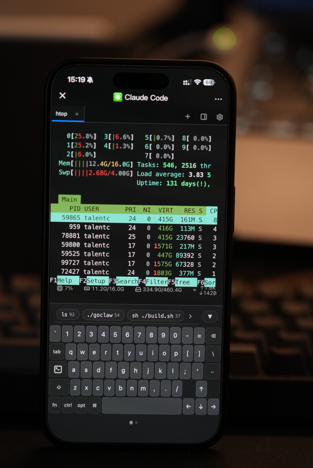 Full keyboard layout with htop