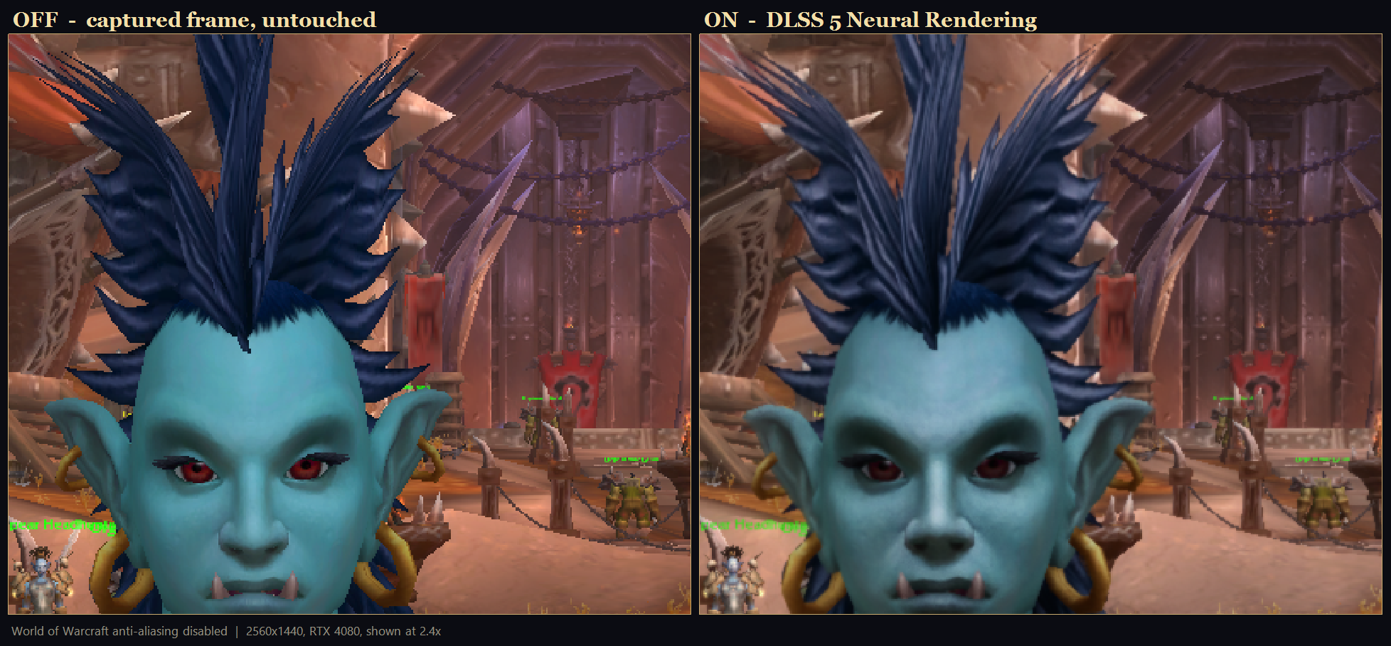 DLSS 5 Neural Rendering, off and on