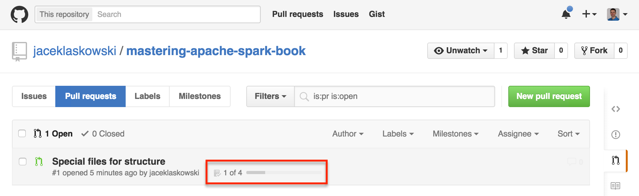 spark pull request tasks progress