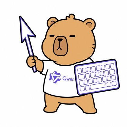 Qwen-CUA mascot holding a mouse pointer and keyboard
