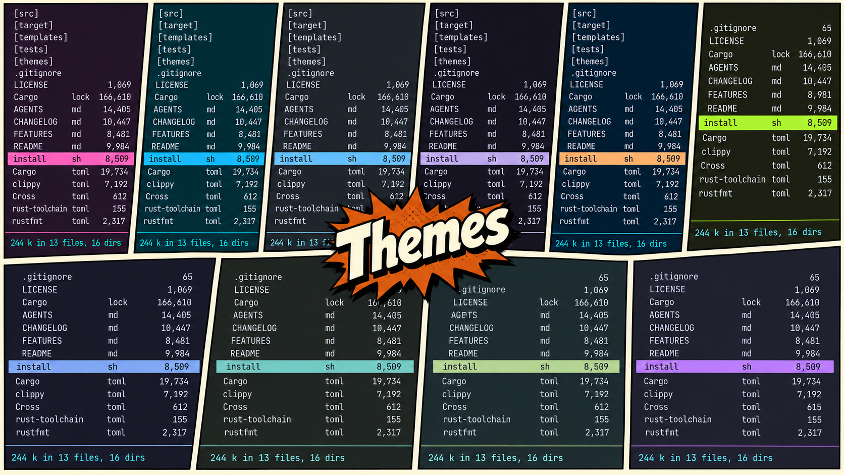 A selection of Holos Commander's built-in themes