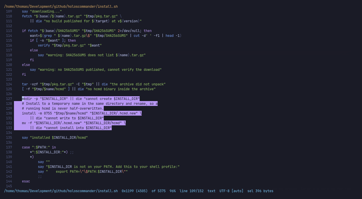 Built-in viewer showing syntax highlighting and a text selection