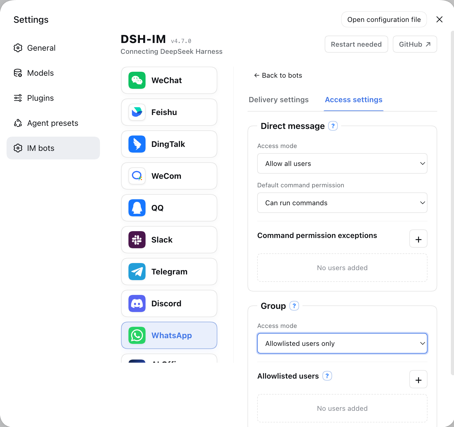 Access modes page