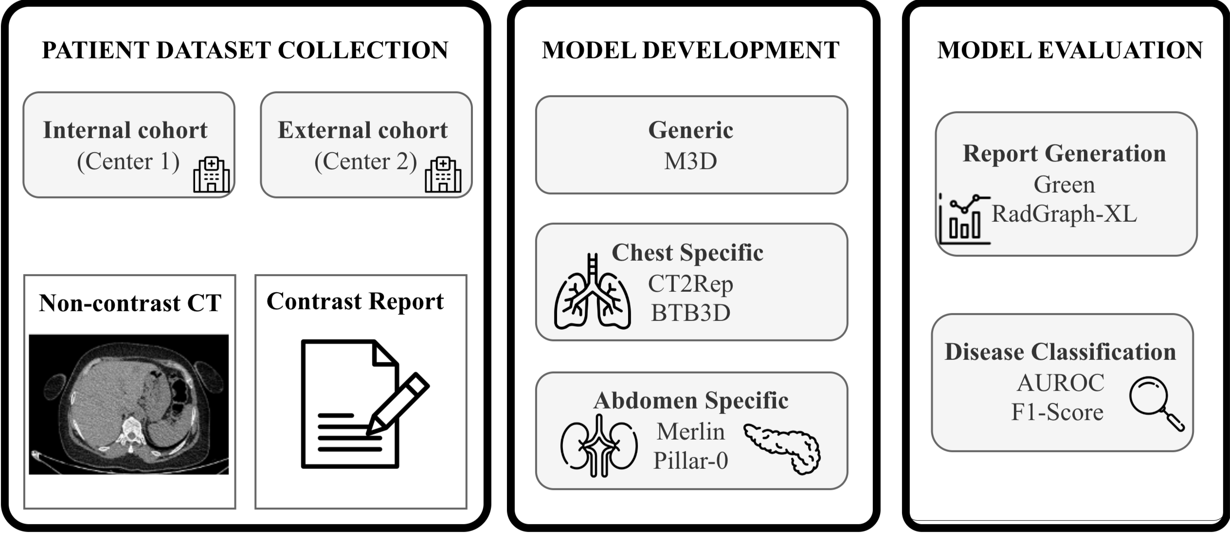 Study workflow: multi-centre NCCT collection, label extraction from triphasic reports, model development and evaluation