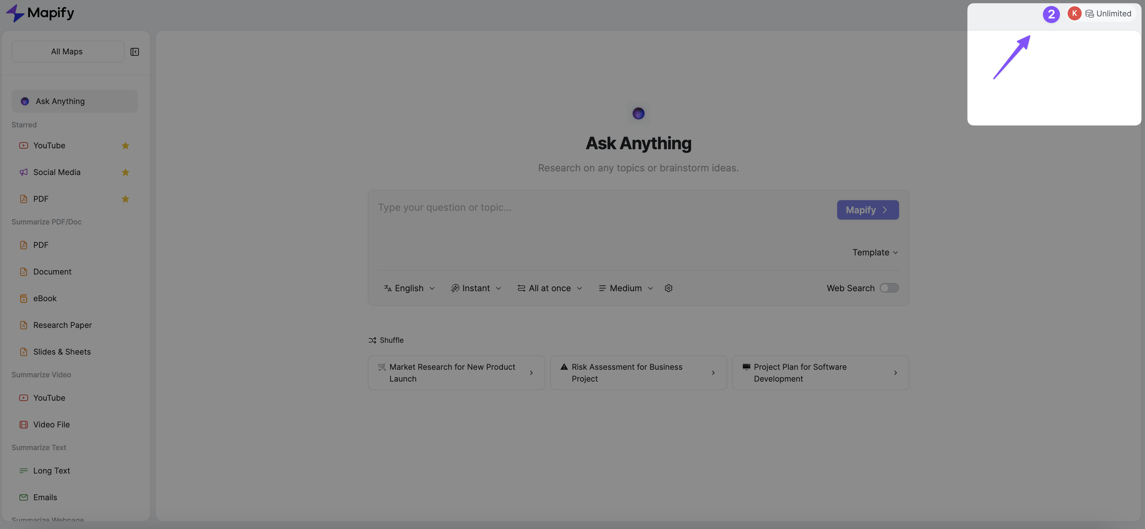 Step 2: Mapify main dashboard