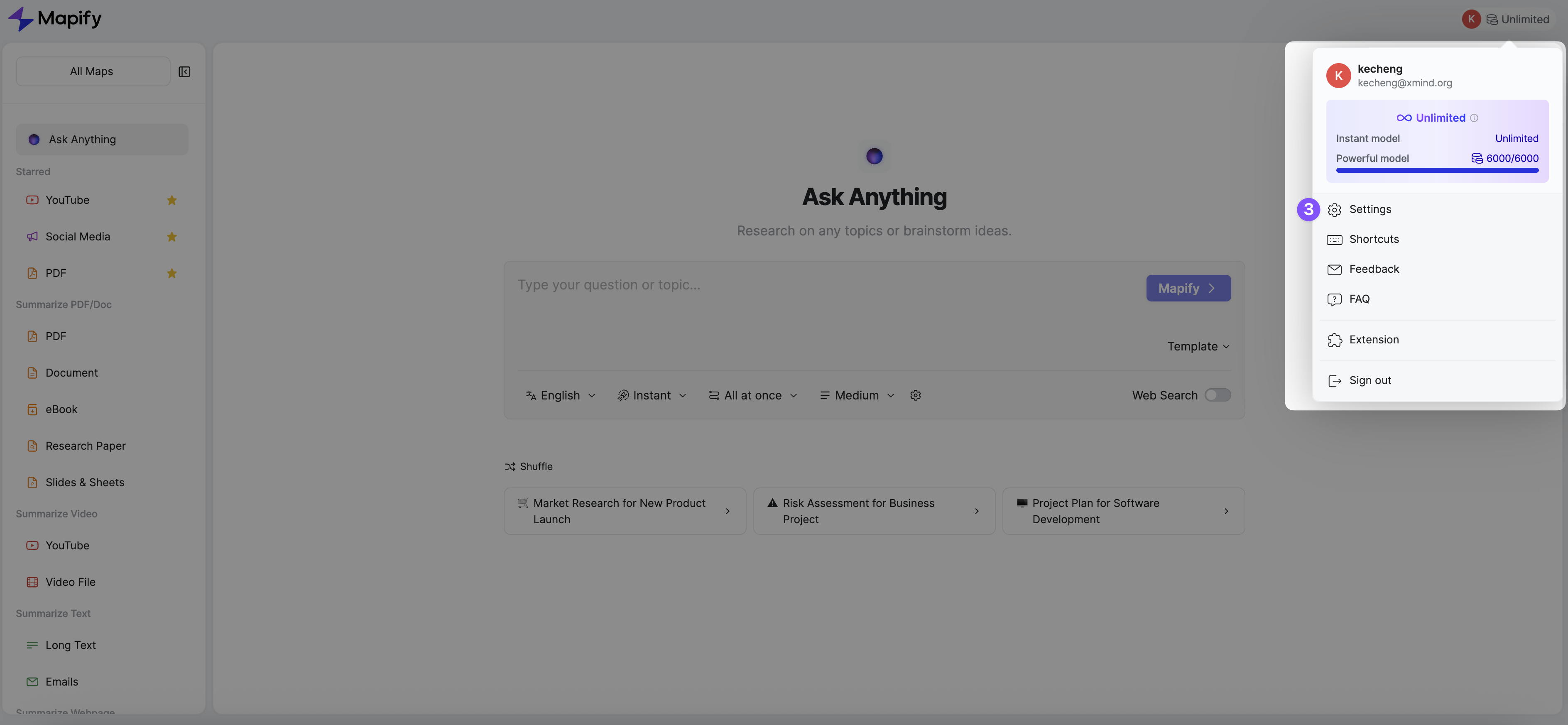 Step 3: Open account settings