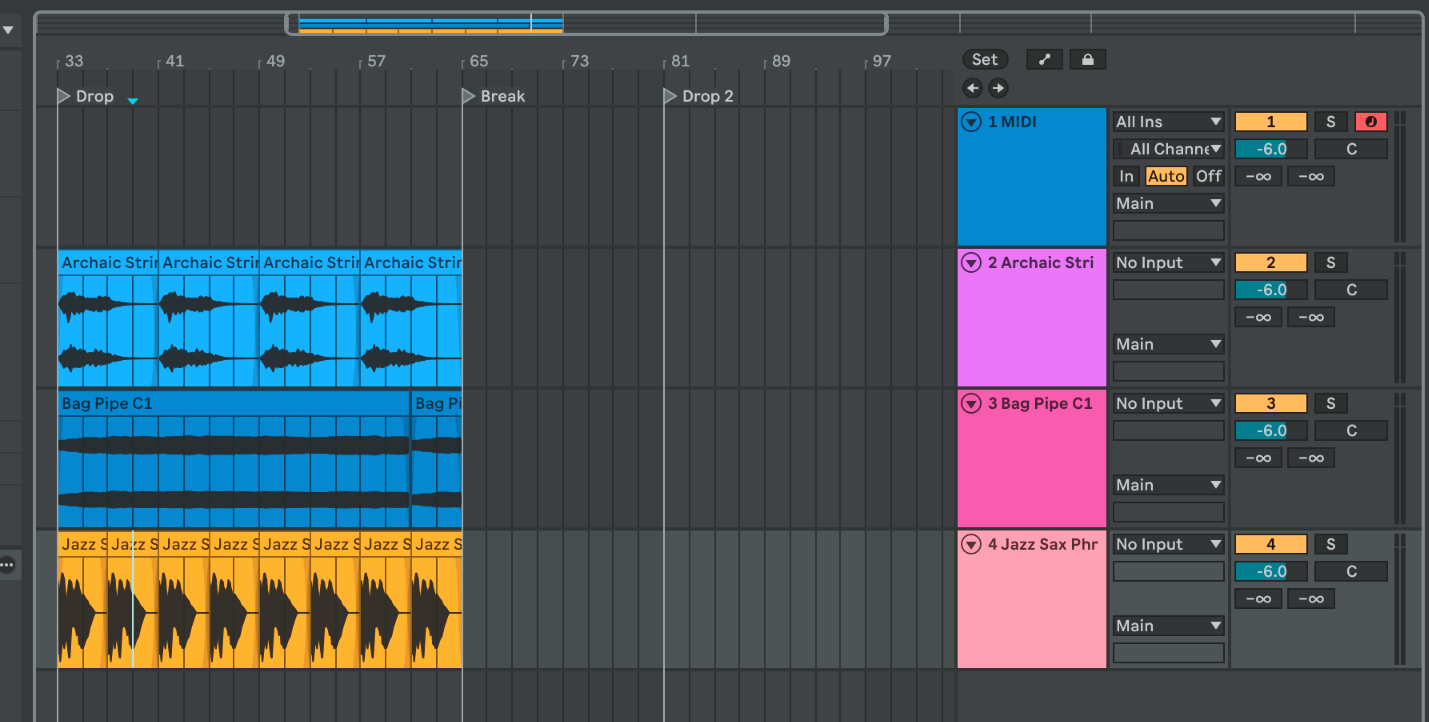 Clips looped in Arrangement