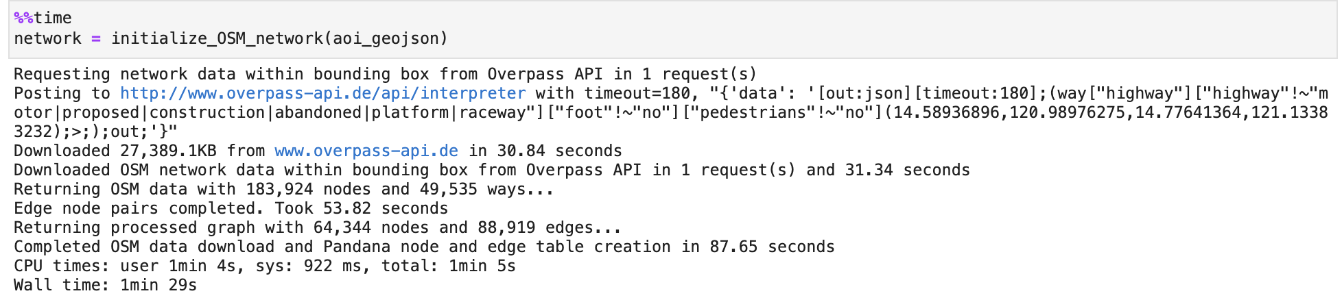 Initializing an OSM network example of Quezon City, Philippines