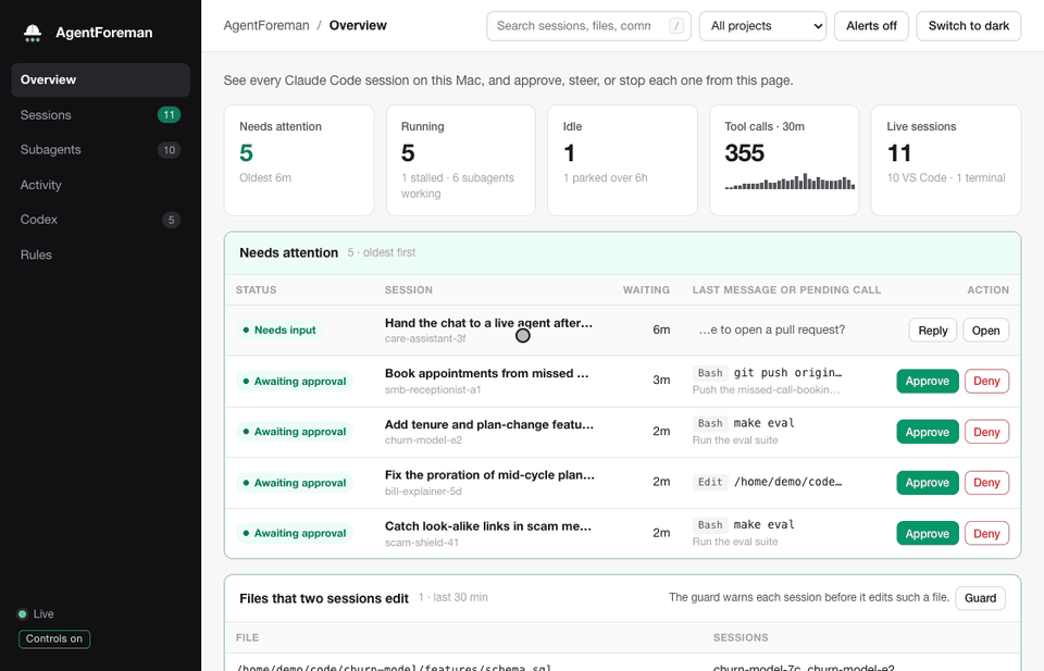 A note to churn-model-7c says to use the staging data. The panel shows Delivered, and the next tool call backfills the March 9 features from staging.