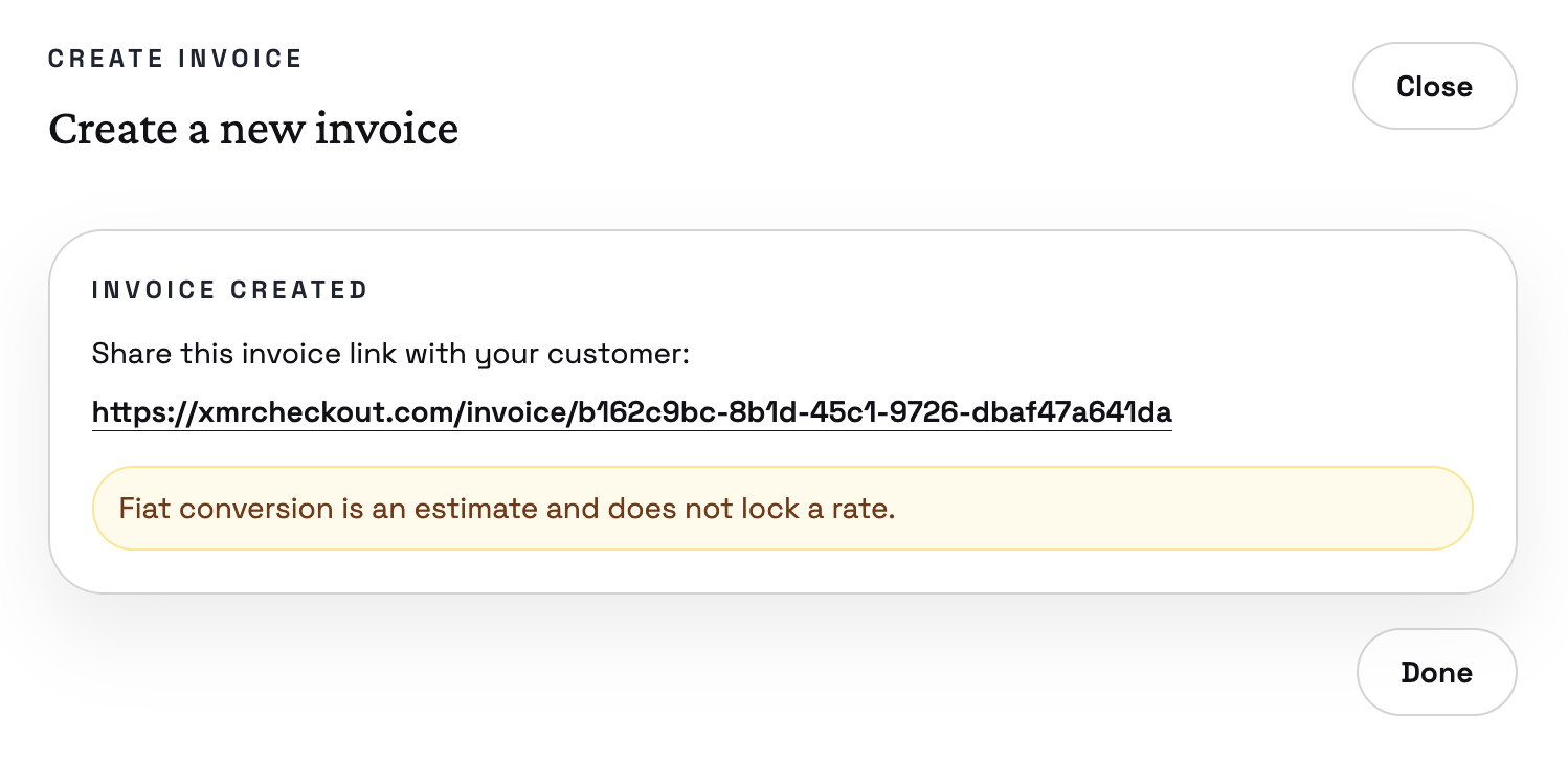 Create invoice dialog (summary)