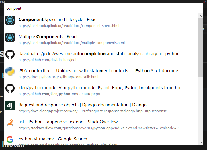 Fuzzy find "compont" to search "Component"