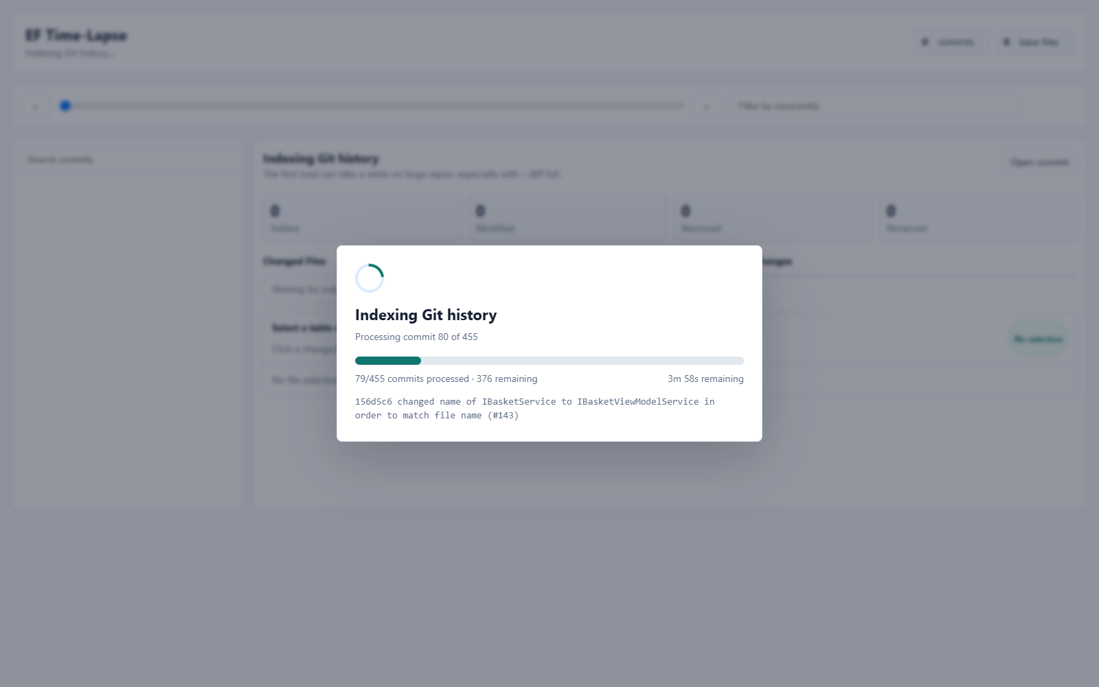 Indexing progress modal