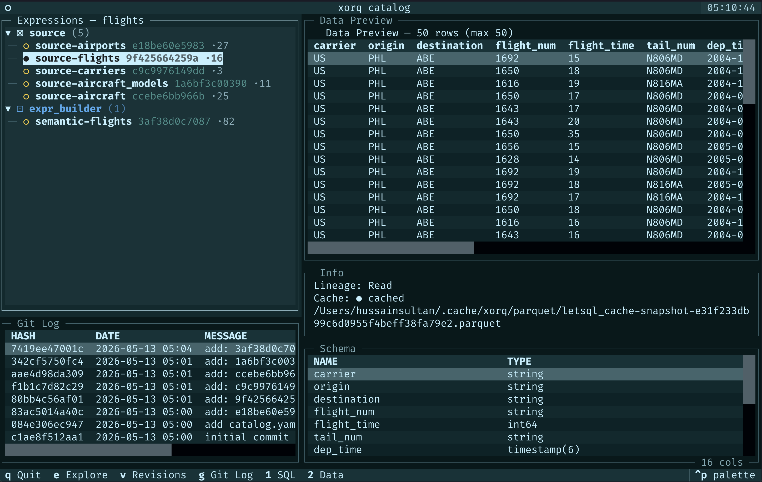 xorq catalog TUI