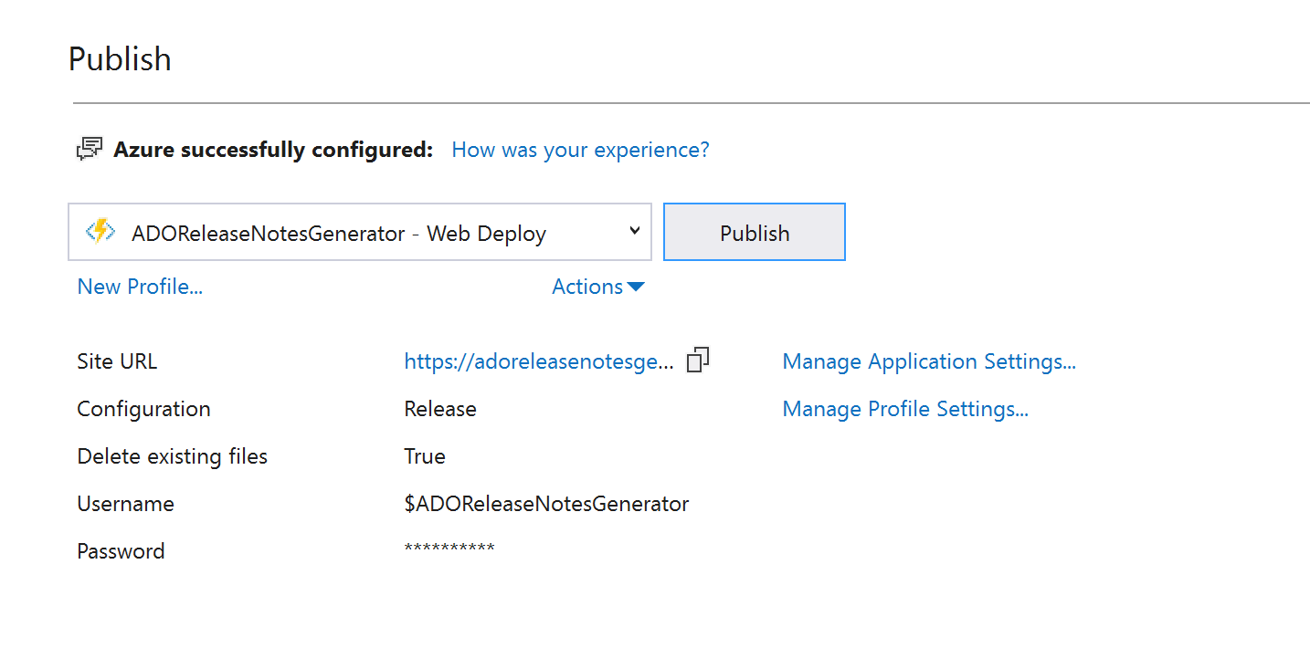 Successful function app deployment view