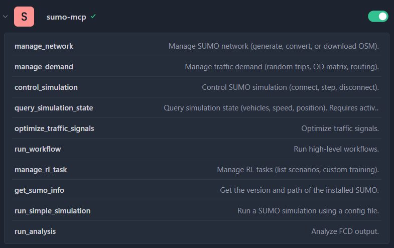 SUMO-MCP 工具列表