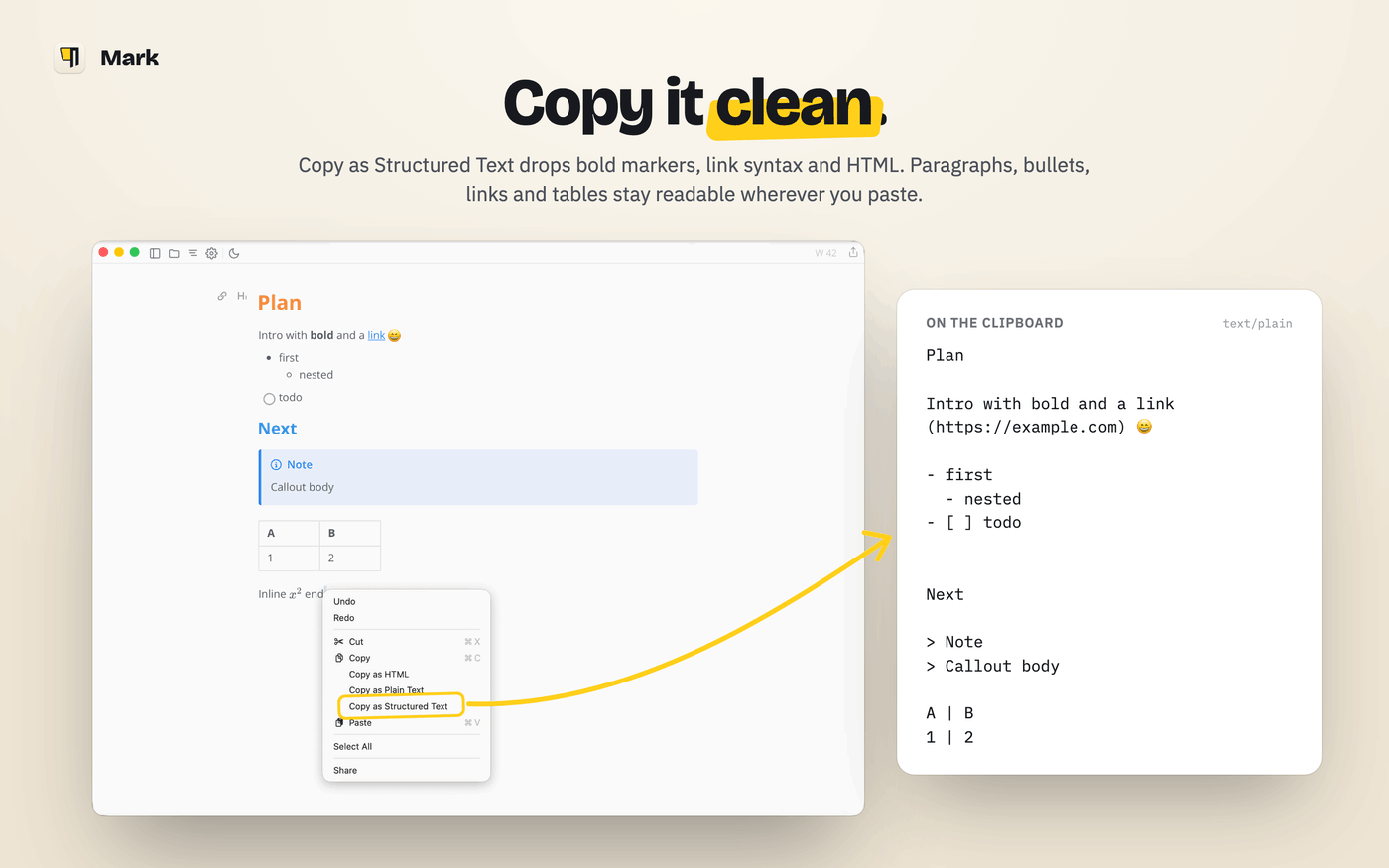 Copy as Structured Text pasted into a chat
