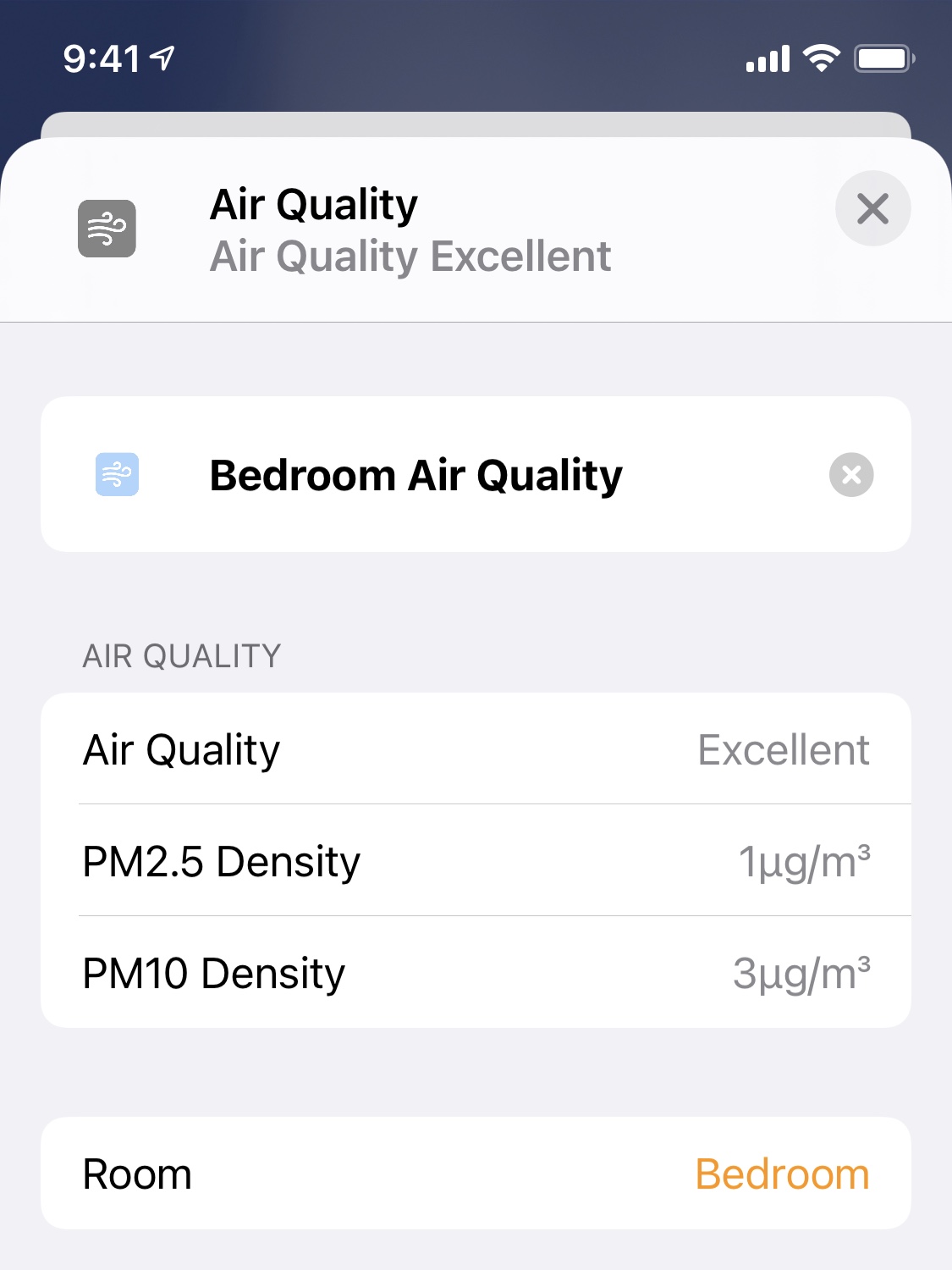 Air Quality Tile with PM 2.5 and PM 10 Densities